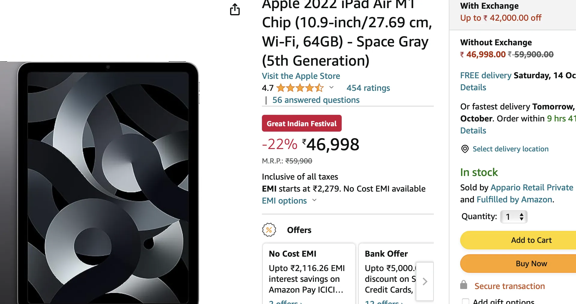 Screenshot of the listing from Amazon India.