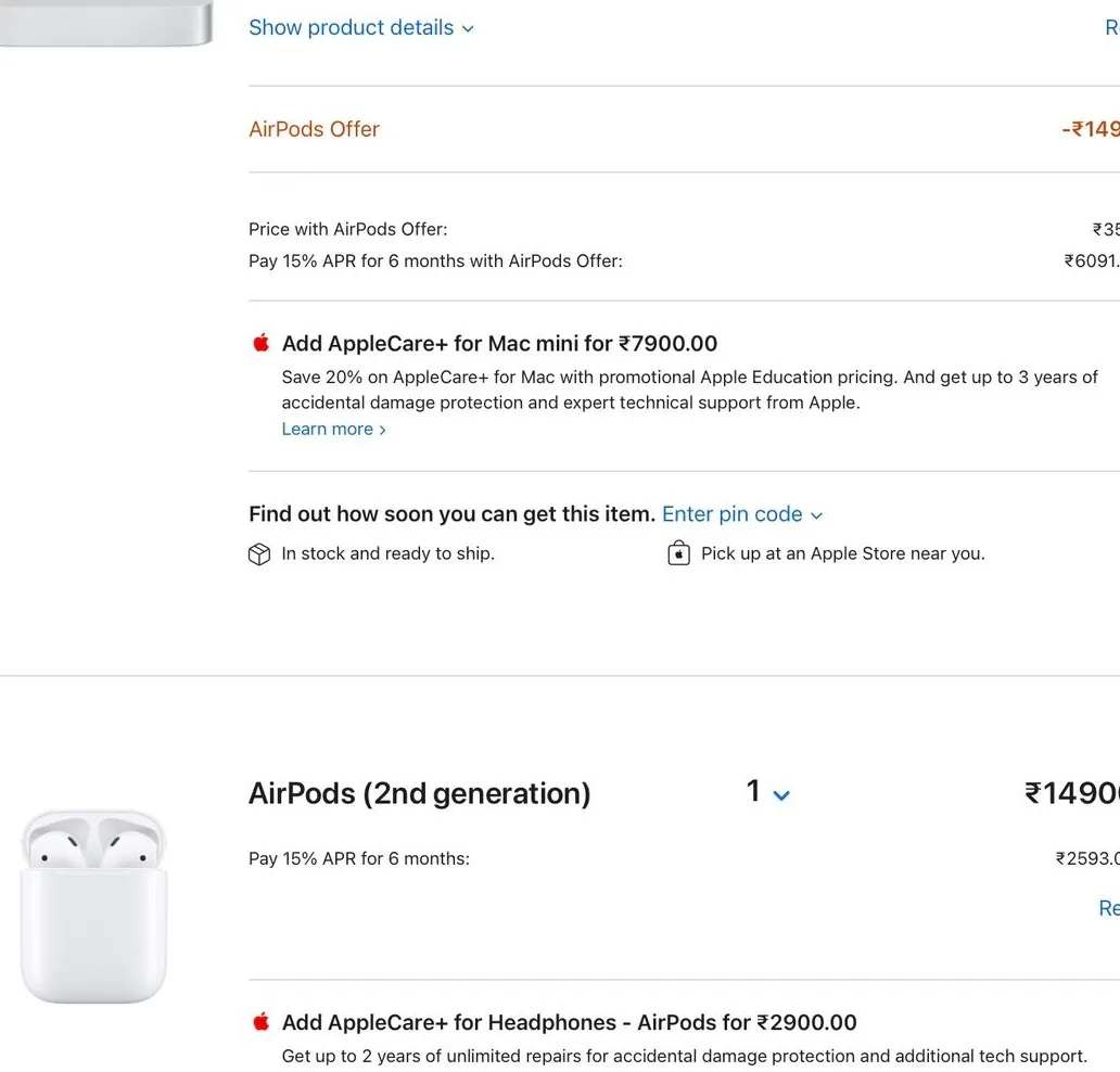 Mac Mini (M2) is available for Rs 49,900 as part of the offer. And, you get free AirPods as well.