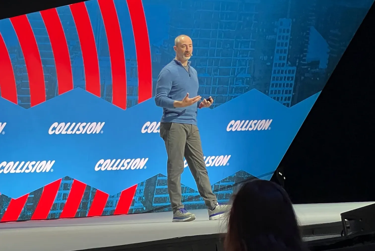Roblox Chief Scientist Morgan McGuire speaks at Collision 2023. (Image credit: Photo by Jon Fingas/Engadget)