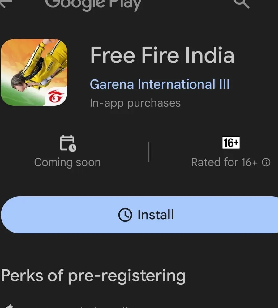 Free Fire India listed on the Google Play Store.