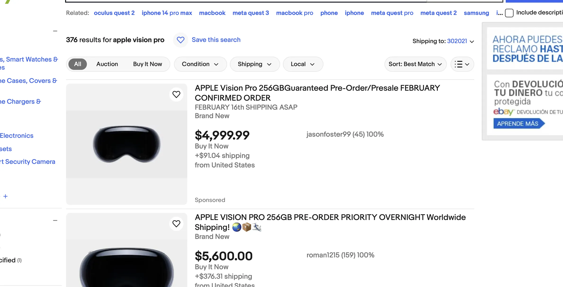 Apple Vision Pro listings on eBay.com. (Screenshot /eBay)
